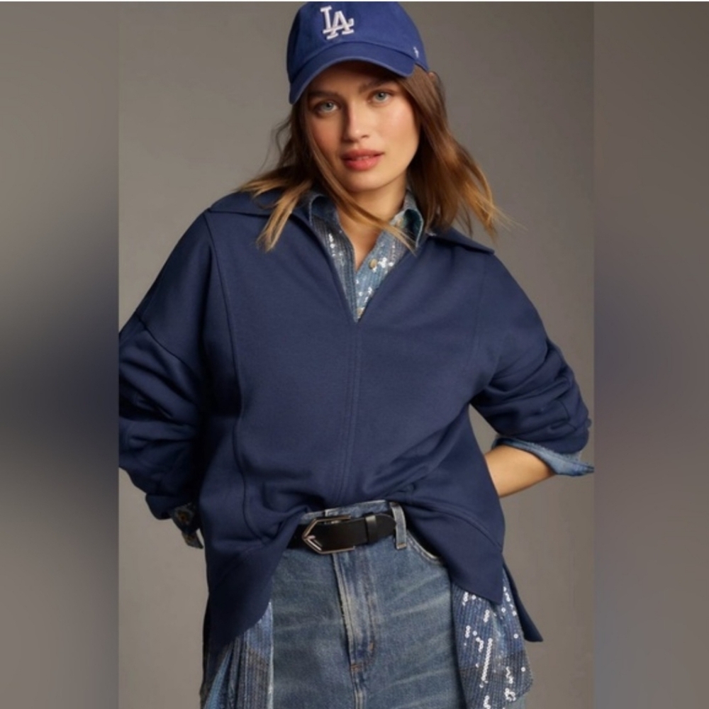 Pilcro Anthropologie Blue Johnny Collar Sweatshirt